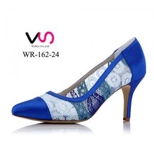 WR-162-24 Royal Blue Lace pointy shoe toe evening party shoes 