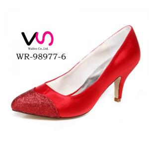 WR-98977-6 Red Color Gillter Wedding Bridal Shoes with Pointy Shoe Toe