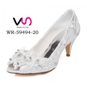 WR-59494-20 Ivory Color Sunflower Lace Wedding Bridal Shoes With Middle Heel