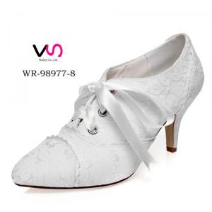 WR-98977-8 Ivory Color Embroidery Pump Bootie Women Wedding Bridal Shoes wit Bow 