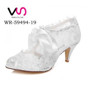 WR-59494-19 6.8cm Ivory Color Nice Lace Bootie Wedding Bridal Shoes with Bow