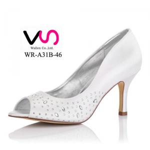 8cm Heel Height White Color Rhinestones Cheap Dyeable Satin Women Wedding Dress Shoes Bridal Shoes Made in China