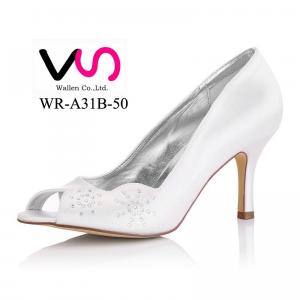 8cm Heel Height Dyeable Satin Wedding Bridal Shoes in White Color Made in China